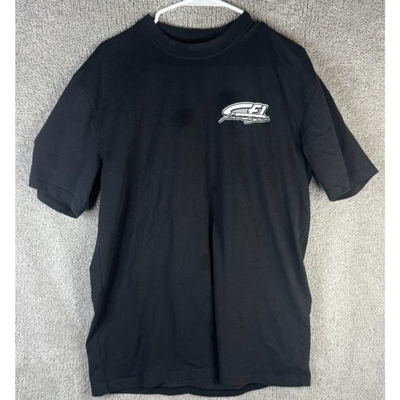 CF1 Shirt Mens Large Black Graphic Tee Zorrel Short Sleeve Racing Stains Desc - Picture 1 of 8